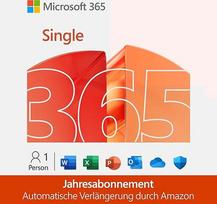 Microsoft 365 Single | 1 metai | 1 asmuo | Office Apps mit KI | 1 TB Cloudspeicher | Amazon Abonnement mit automatischer Verlängerung