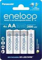 Panasonic eneloop, Ready-to-Use Ni-MH Akku, AA/Mignon, 4er-Pack, verbesserte Kapazität: min 2000 mAh, 2100 Ladezyklen, hohe Leistung & geringe Selbstentladung, wiederaufladbar, plastikinė pakuotė