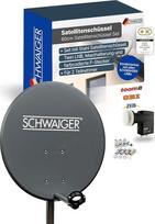 SCHWAIGER 714517 Skaitmeninio palydovinio ryšio antena su 75 x 85 cm plienine lėkšte (anglis), keturiais LNB (šviesiai pilka) ir 4x 7 mm F jungtimis su spalvotais žiedais, skirta priimti DVB-S/S2 "Full HD", 3D ir 4K (Ultra HD) vaizdą