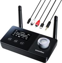 SOOMFON "Bluetooth 5.3" siųstuvo imtuvas su dviguba antena, "3-in-1" BT garso adapteris 2 ausinėms, "Bluetooth" siųstuvo imtuvas televizoriui / stereofonijai, su ekranu ir garsumo valdymu, Aux/Optical