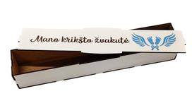 Balta dėžutė žvakei su spauda „Mano krikšto žvakutė“