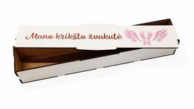 Balta dėžutė žvakei su spauda „Mano krikšto žvakutė“