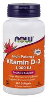 NOW Foods Vitamin D-3, 1000 IU - 360 kapsulių