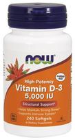 NOW Foods Vitamin D-3, 5000 IU - 240 kapsulių