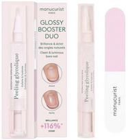 Bingospa Manucurist „Glossy Booster Duo“ rinkinys: glikolio rūgšties pilingas + dvifazis poliravimo skystis