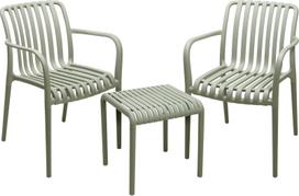Plastikinis sodo baldų komplektas, staliukas 45 x 45 x 48 cm, 2 kėdės 56 x 55 x 81 cm, spalva žalia