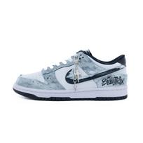 Nike Dunk Mėnulio Šviesos Grafiti Odiniai Atsparūs Dilimui Neslystantys Žemi Krepšinio Bateliai Unisex Juodi Balti HF5441-100(Komanda240-) 35.5