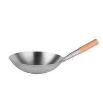 Stainless Steel Frying Pan Thickened Water Ladle Kitchen Cookware Stir-fry Wok  Restaurant 22CM-Wooden Handle