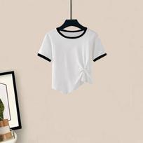 Korean Color Block T-shirt & Wide-Leg Pants Set S (65-85 Jin Recommended)