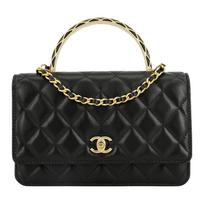 Chanel 23a Woc Vintage Handle Embossed Buckle Diamond Pattern Leather Chain Sheepskin Chain Shoulder Messenger Bag Female Black Box(Basic Set+Box) juoda