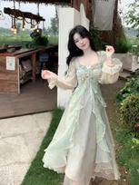 French Ruffled One-Shoulder Summer Dress for Women 2025 - Elegant Waist-Cinched Long Fairy Dress M black