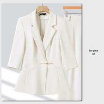 Women's Mid-Sleeve Suit Jacket & Wide-Leg Pants Two-Piece Set for Spring, Summer, and Autumn 4XL