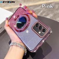 KEYSION Prabangus blizgantis deimantais magnetinis telefono dėklas, skirtas Samsung Galaxy A54 5G A34 A24 A14, su veidrodėliu, stovas, atsparus smūgiams dangtelis for Samsung A54 5G rožinė