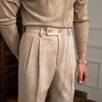 Vyriškos kostiuminės kelnės, lengvai brandžios, britiško retro stiliaus, verslui tinkamos, neapolietiško stiliaus, tiesaus kirpimo, slim fit, laisvalaikio kelnės vyriškam kasdieniam dėvėjimui 26 šviesios abrikoso spalvos