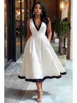 Elegant Color Block High-Waisted Women's Banquet Dress XXL balta
