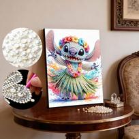 Hula Stitch New Pearl-Inlaid Frameless Art | Handmade Pearl Craft, Tropical Flower & Rainbow Splash Theme, for Vibe Kids & Cute Home Decor 35x45cm