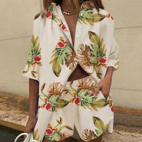 European & American Style Women's Summer Print Suit - Age-Reducing Casual Two-Piece Set with Top and Shorts XXL