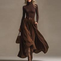 2025 Retro Corduroy A-Line Skirt & Solid Top Set for Women - High-Waisted, Flare Design for Spring/Autumn M
