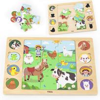 Mediniai dėlionės puzzle VIGA Atspėk iš šešėlio ferma 17 detalių