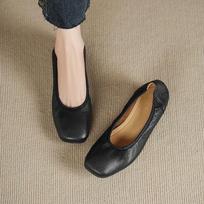 New autumn round head thick heel low heel women's shoes comfortable soft leather soft sole shallow mouth one pedal mother leather shoes 35 juoda