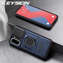 KEYSION Atsparus smūgiams dėklas OnePlus Nord CE5 5G su slankiu kameros apsauginiu žiedu ir stovu, telefono dangtelis One Plus 1+ Nord CE 5 for OnePlus Nord CE5 mėlyna