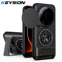 KEYSION Magnetinis telefono dėklas skirtas Xiaomi 17 Ultra 5G Su slankiojančia kameros objektyvo apsauga Vertikalus stovas 360 laipsnių žiedas Atsparus smūgiams galinis dangtelis for Xiaomi 17 Ultra juoda