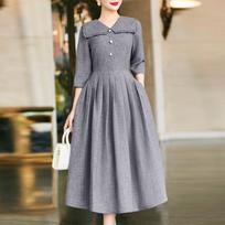 ZANZEA Women Elegant Doll Dollar Casual 3/4 Sleeve Lonse A-line Dress S pilka spalva