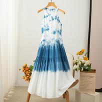 Yunnan Handmade Tie-Dye French Halter Tank Dress - Versatile Summer Style for Women S