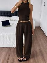 European & American Casual Holiday Vest & Wide-Leg Pants Two-Piece Set for Women - Spring/Summer 2026 Collection L kava