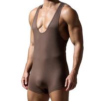 TAUWELL Men's Casual Cotton-Spandex Seamless Jumpsuit Vest Medium kava
