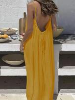 2026 Women's Backless Sling Overcoat Home Dress M geltona