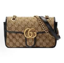 Gucci Gg Marmont Auksinės etiketės logotipas Senovinio gėlių rašto Grandinėlė Dygsniuotas drobės Vienos peties Messenger krepšys Basic+Dust Bag juodmedis/juoda