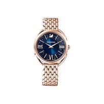 Swarovski Crystalline Glam serijos laikrodis Kvarcinis mechanizmas Nerūdijančio plieno apyrankė Mėlynas ciferblatas Romėniški skaitmenys Moteriški laikrodžiai Sidabrinis 5475784 Regular Watch Box,Gold Strap