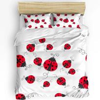 3pcs Bedding Set Red Ladybug Home Textile Duvet Cover Pillow Case Boy Kid Teen Girl Bedding Covers Set EU single(135x200cm)