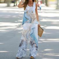 2026 Summer Casual Elegant Printed Vest & Wide-Leg Pants Set for Europe & America Medium (M)