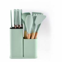 19 dalių nelimpančių silikoninių indų ir peilių rinkinys su laikymo kibiru gray