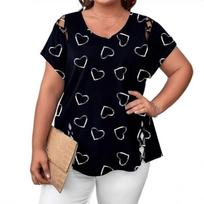 Large size love printed short-sleeved T-shirt women's hollow strap loose top multi-color casual fashion women's clothing 0XL juoda