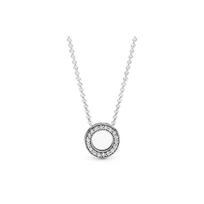 Pandora Heart Logo Pavé 925 Silver Cubic Zirconia Necklace Women necklace Pink 397436CZ/387436C01 Box,Silver