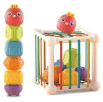 WOOPIE BABY Lankstus sensorinis kubas vaikams, gyvūnų rūšiavimo rinkinys + barškutis, 7 vnt.