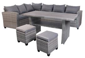 Lauko baldų komplektas LEX LEON TLS01, komplektą sudaro: stalas, kampinė sofa ir 2 pufai, pilkos sp.