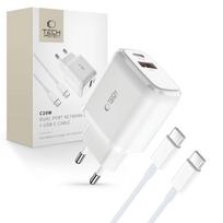 Tech-Protect Įkroviklis C20W USB-C PD 20W / USB-A QC 3.0 su USB-C / USB-C laidu - baltas