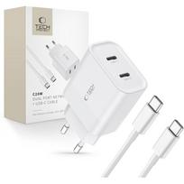 Tech-Protect C20W įkroviklis 2x USB-C PD 20W su USB-C / USB-C laidu - baltas