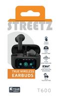 Įkraunamos belaidės ausinės STREETZ T600 TWS, su LCD ekranu, ANC ir ENC, juodos sp.