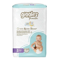 GIGGLES sauskelnės Premium Twin Midi, 3 dydis, 4-9 kg, 34 vnt.