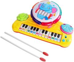 Linksmoji pianino klaviatūra su būgneliu