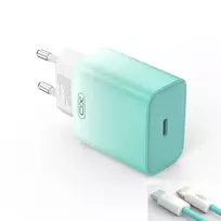 XO CE18 travel charger | 30W | PD | USB-C, Lightning | with USB-C to Lightning cable included | blue-white