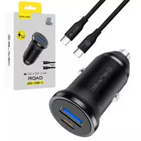 Blavec Car charger BS-01B-C Road – USB + Type-C – QC 3.0 18W PD 20W with Type-C to Type-C cable (CCBS01BCR-UCB) in black
