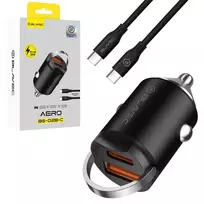 Blavec BS-02B-C Aero Car Charger | 30W | PD, QC | USB-A, USB-C | Includes USB-C to USB-C cable | Black
