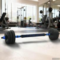 2-in-1 hantelių ir štangos rinkinys 20kg 20kg Juoda ir mėlyna