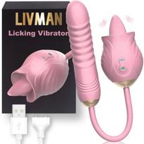 Daugiafunkcis rožinio dizaino vibratorius LIVMAN E-86 su liežuvėliu, 10 laižymosi ir 7 ritminės vibracijos smūginės bangos režimais